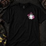 Courage Never Rests Firefighter Tee | Breast Cancer Awareness Ghost Graphic Shirt - Pink Ribbon First Responder Gift for Firefighters