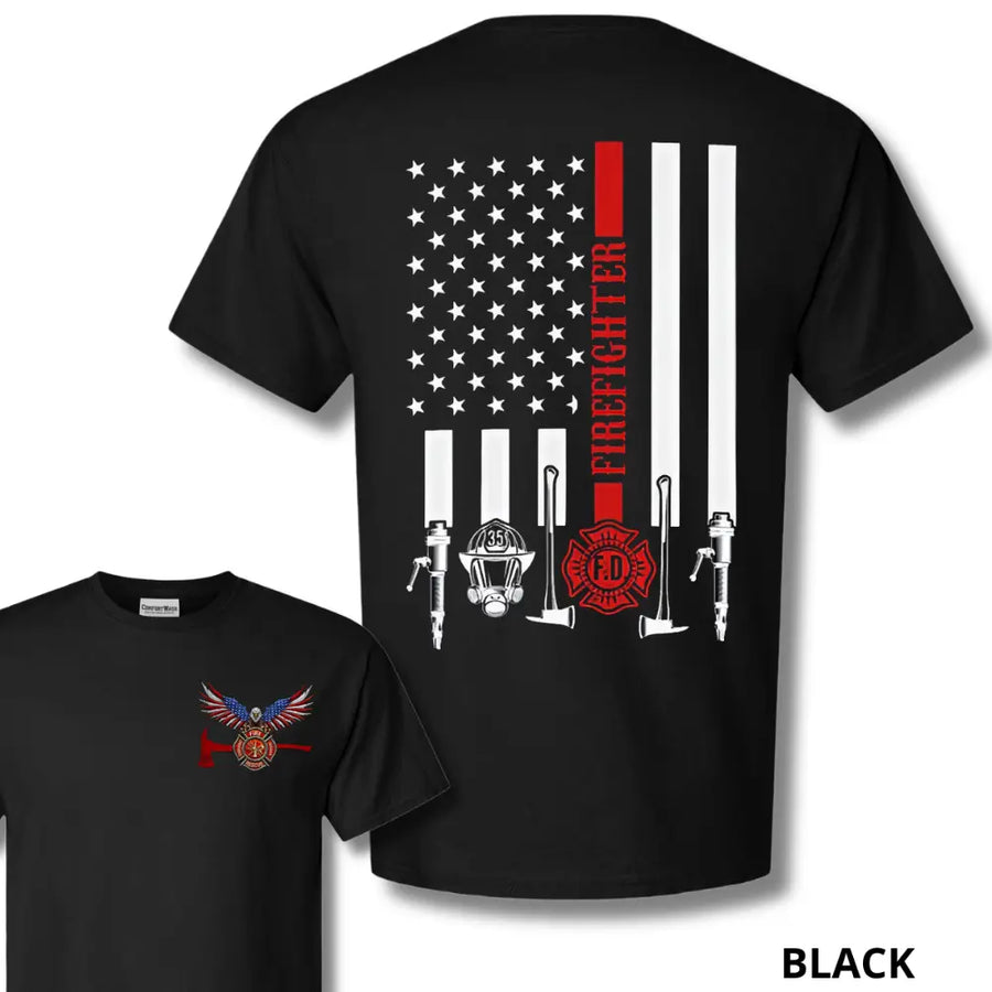 American Flag Firefighter T-Shirt — unisex graphic t-shirt, printed to order