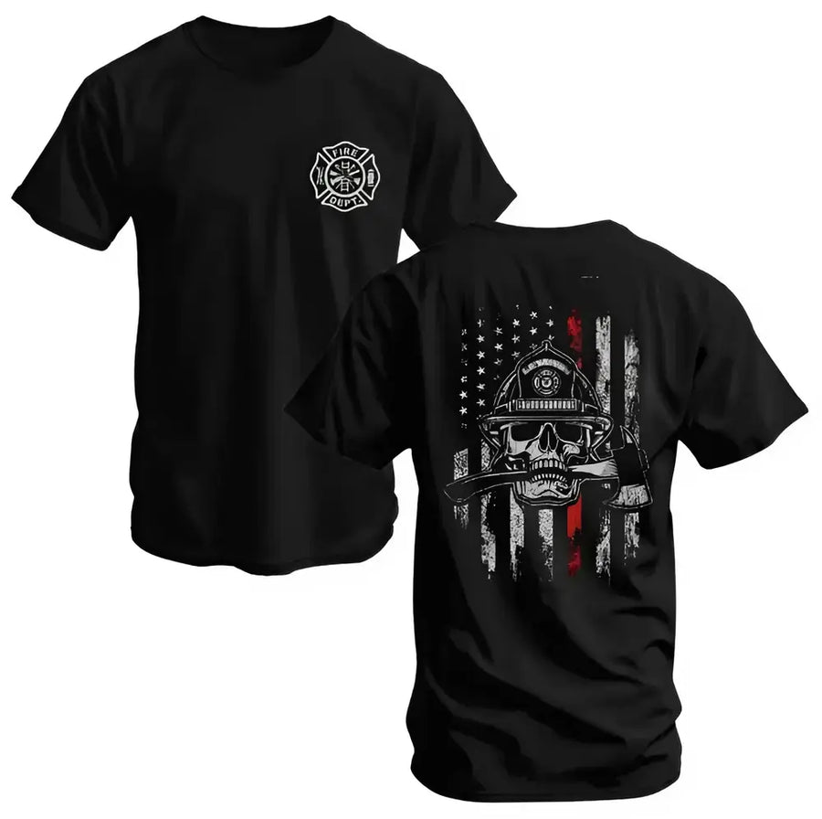 Firefighter Skull Flag T-Shirt — unisex graphic t-shirt, printed to order