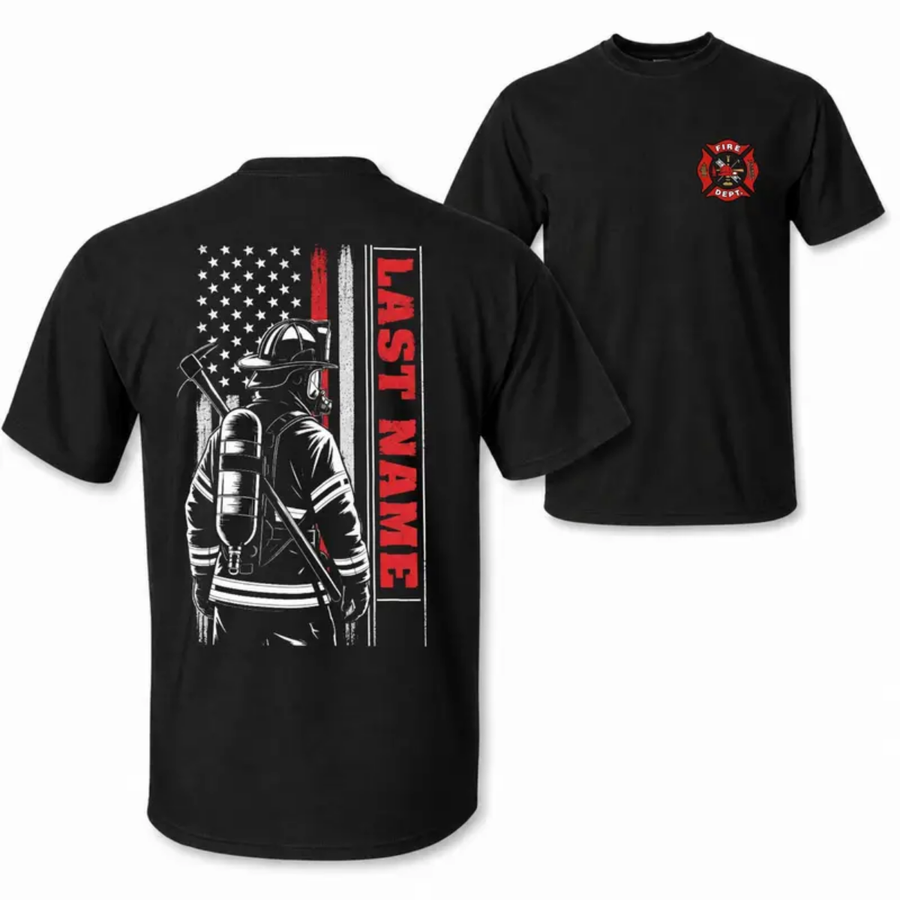 Custom  Firefighter Shirt, Custom Last Name Firefighter Tee, Firefighter Gift for Him, Firefighter Dad Shirt, Fire Department Gift