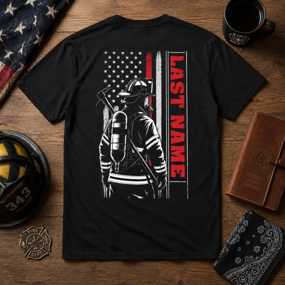 Custom  Firefighter Shirt, Custom Last Name Firefighter Tee, Firefighter Gift for Him, Firefighter Dad Shirt, Fire Department Gift