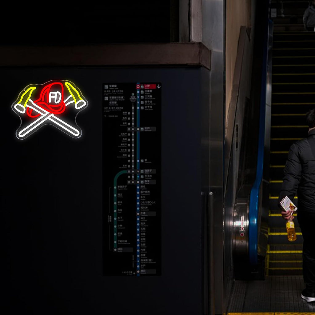 Firefighter Helmet Neon Sign Details