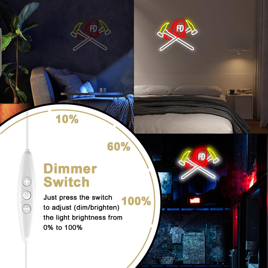 Firefighter Helmet Neon Sign Details