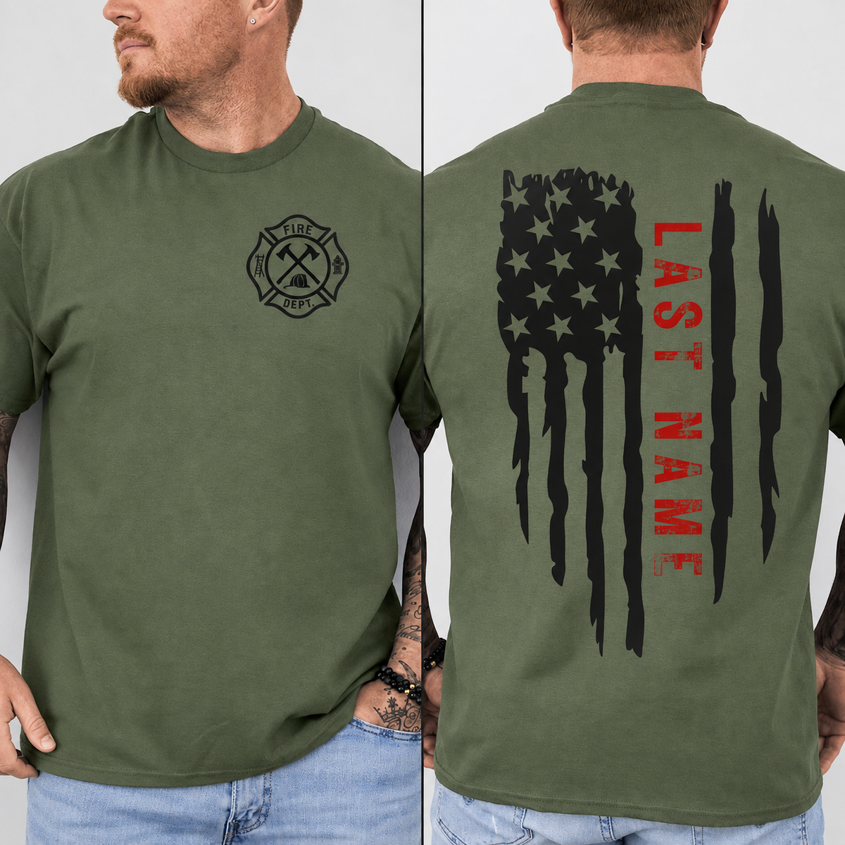 Personalized Firefighter Shirt, Custom Last Name Firefighter Tee, Firefighter Gift for Him, Firefighter Dad Shirt, Fire Department Gift