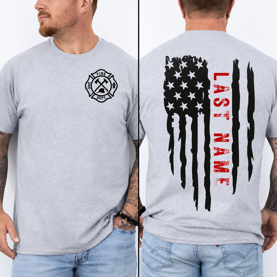 Personalized Firefighter Shirt, Custom Last Name Firefighter Tee, Firefighter Gift for Him, Firefighter Dad Shirt, Fire Department Gift