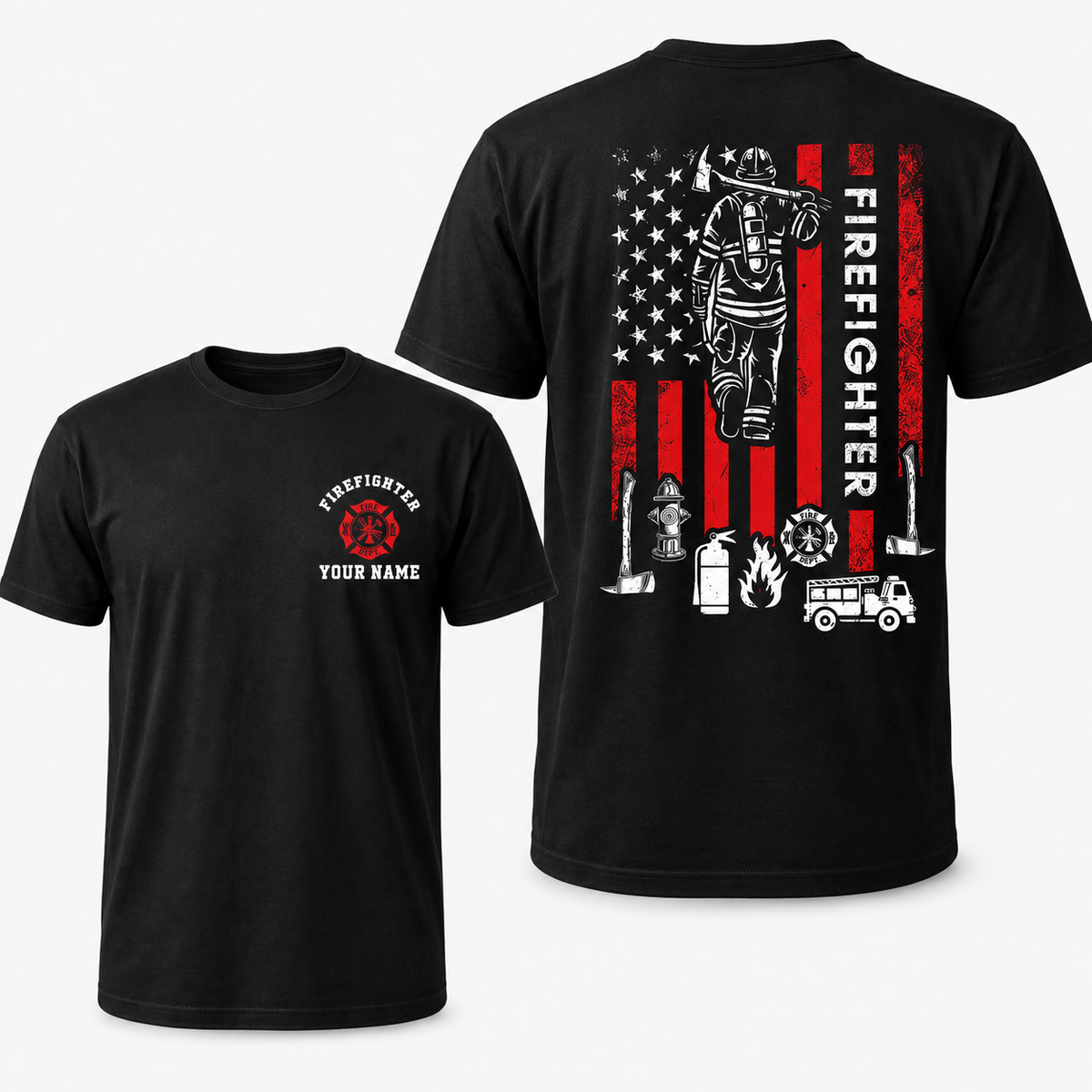 Custom  Firefighter Shirt, Custom Last Name Firefighter Tee, Firefighter Gift for Him, Firefighter Dad Shirt, Fire Department Gift