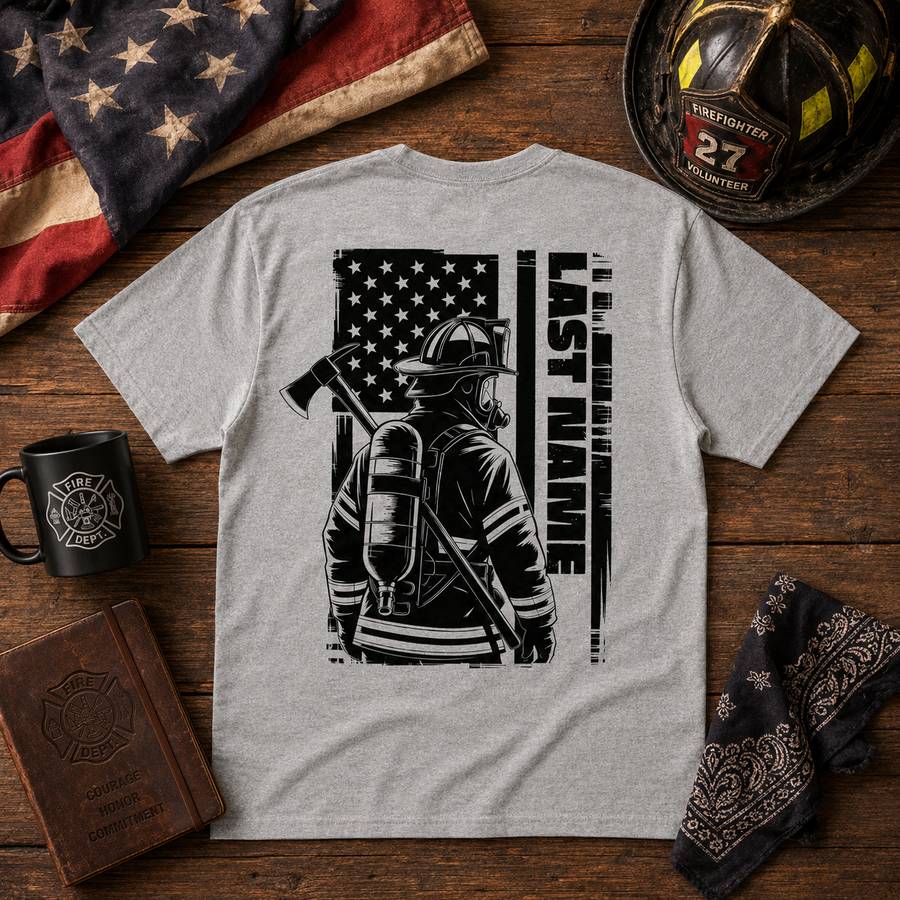 Custom  Firefighter Shirt, Custom Last Name Firefighter Tee, Firefighter Gift for Him, Firefighter Dad Shirt, Fire Department Gift