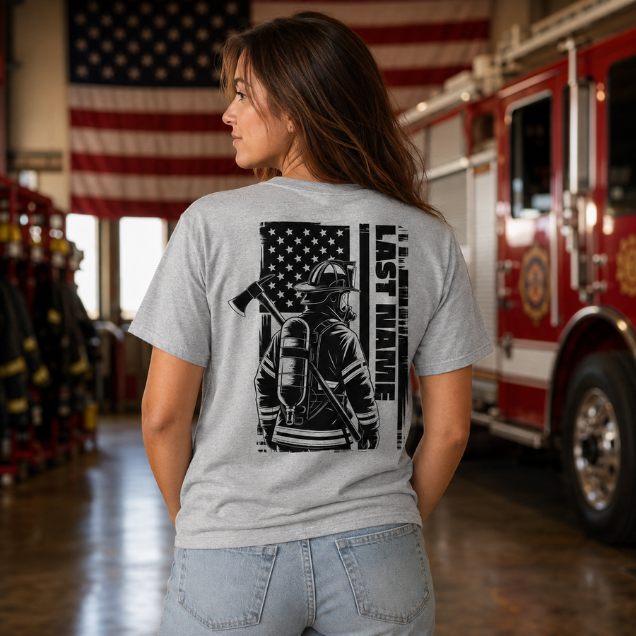 Custom  Firefighter Shirt, Custom Last Name Firefighter Tee, Firefighter Gift for Him, Firefighter Dad Shirt, Fire Department Gift