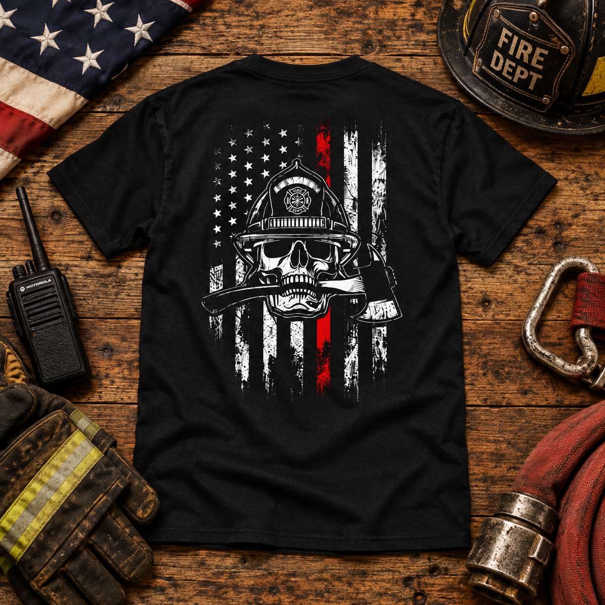 Firefighter Skull Flag T-Shirt