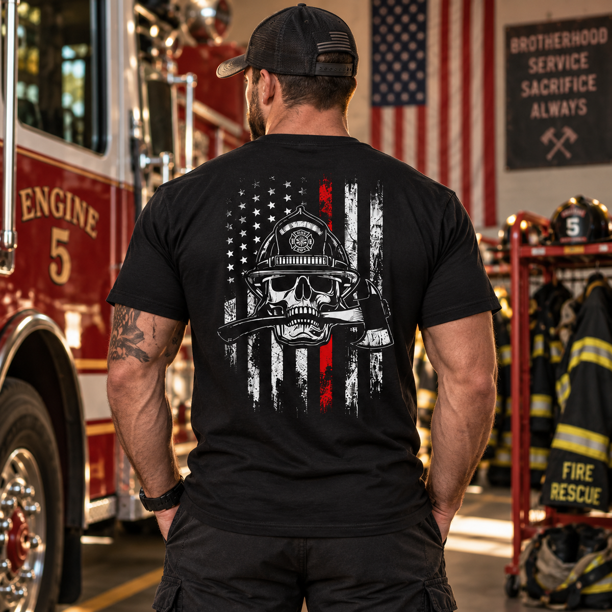 Firefighter Skull Flag T-Shirt