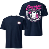 Courage Never Rests Firefighter Tee | Breast Cancer Awareness Ghost Graphic Shirt - Pink Ribbon First Responder Gift for Firefighters