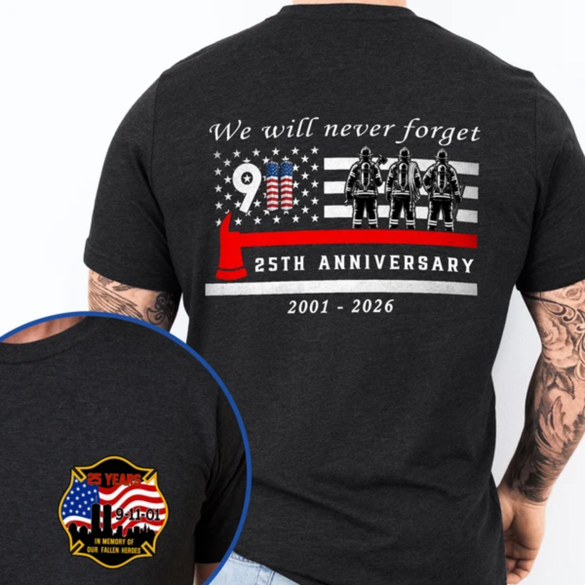 911 Firefighter Shirt, 25th Anniversary Honor Our Heroes Patriotic Tee