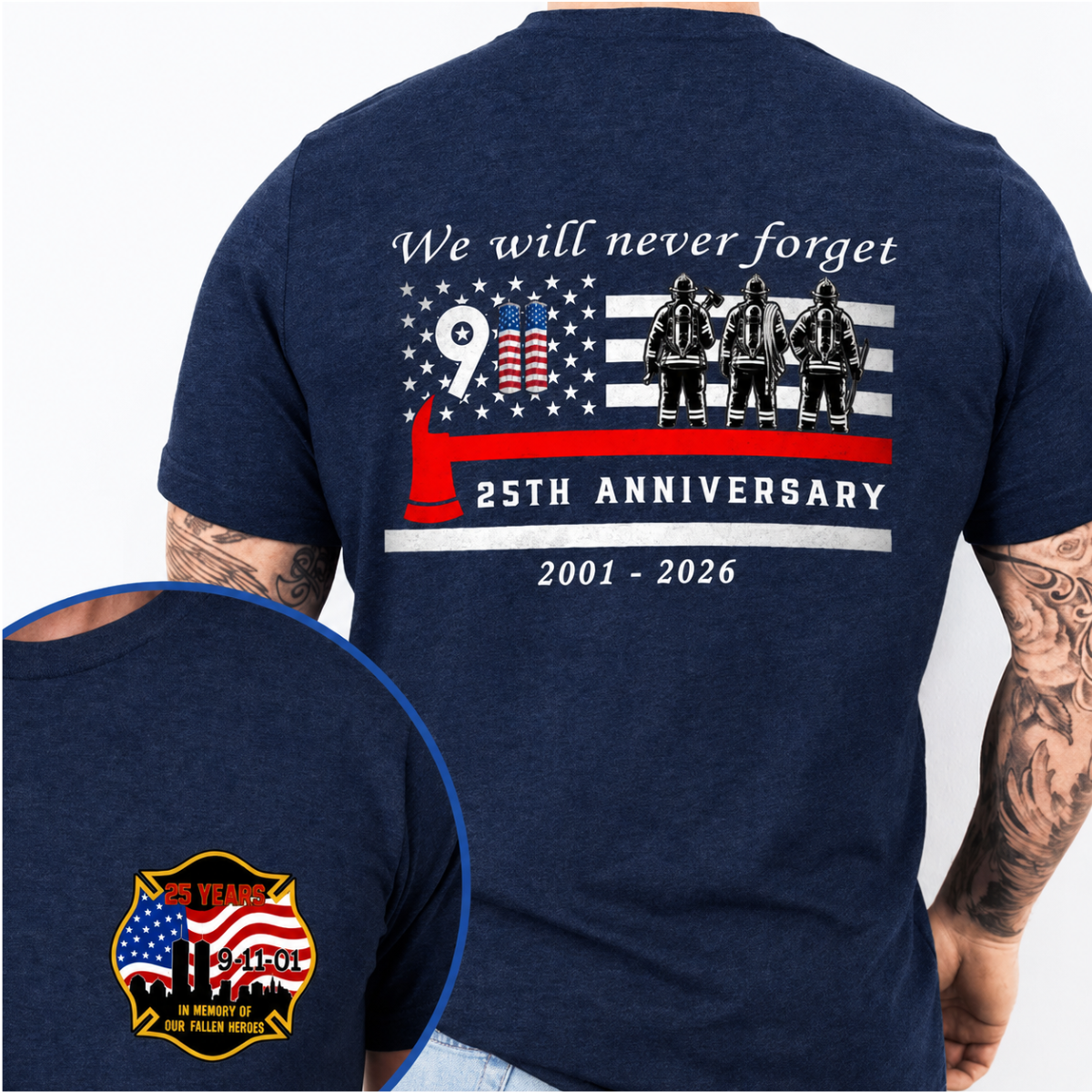 911 Firefighter Shirt, 25th Anniversary Honor Our Heroes Patriotic Tee