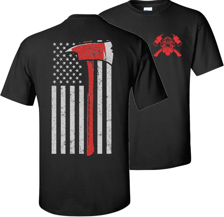 Firefighter American Flag T-Shirt — unisex graphic t-shirt, printed to order